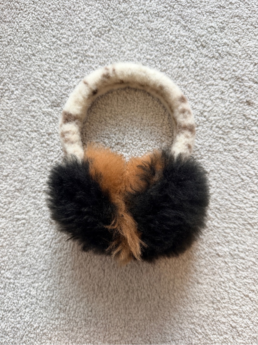 Plush Earmuffs in Black and Brown Fur